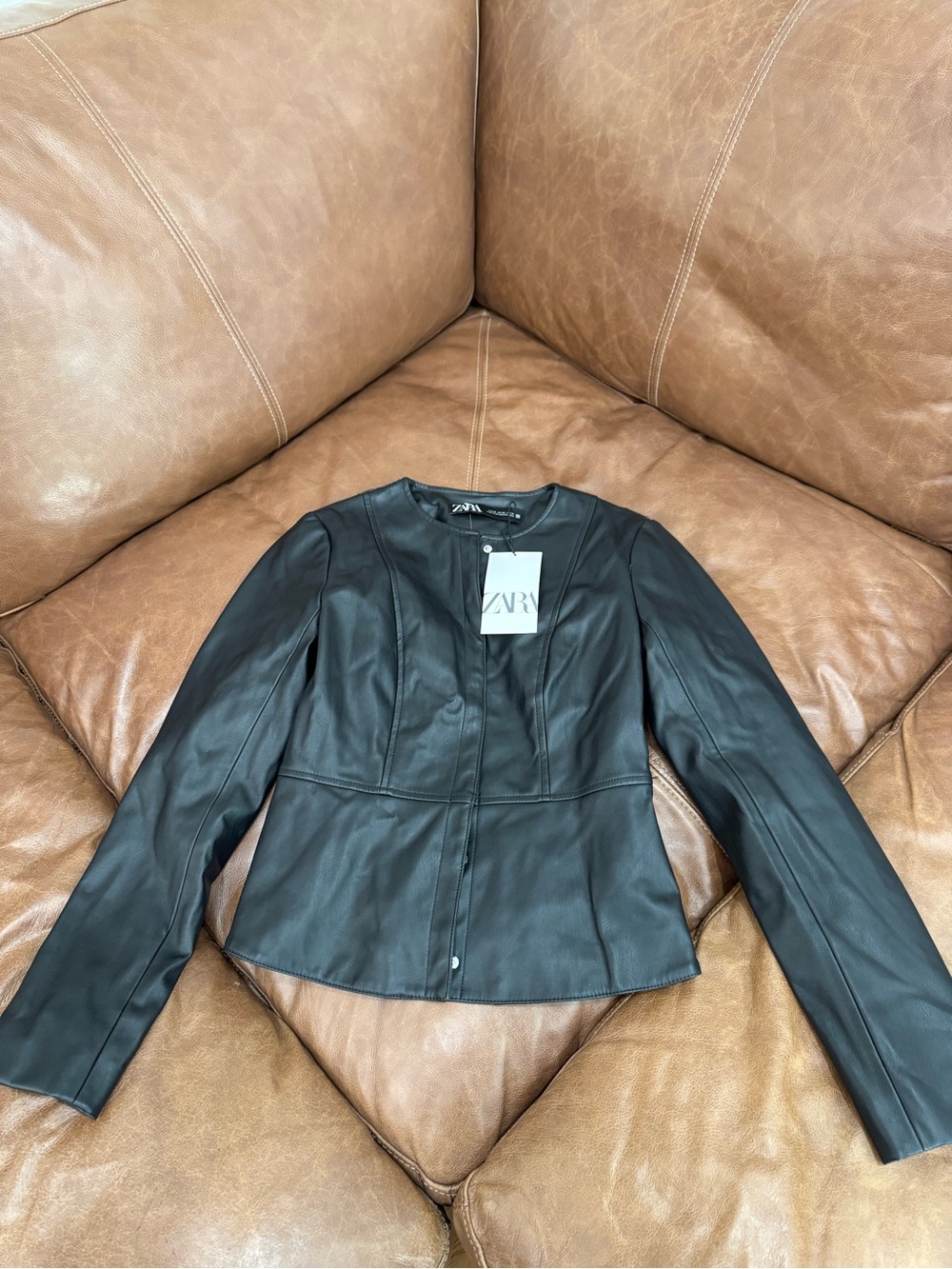 Zara Black Faux Leather Fitted Jacket